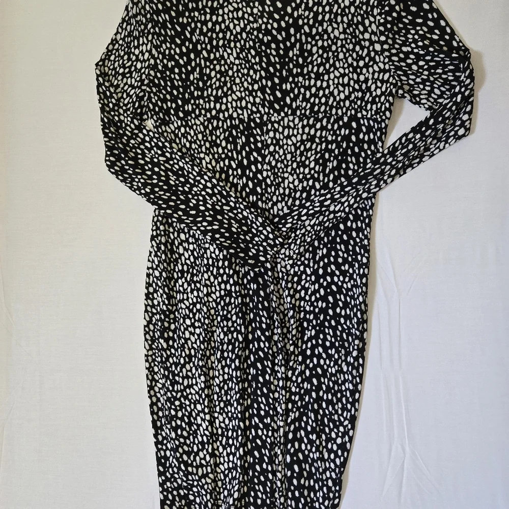 Michael Kors Black and White Pleated Wrap Dress
